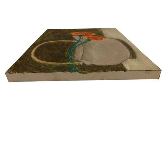 Flower Pot Canvas Painting 14 x 11 in Teapot Handmade Home Decor Boho Floral - Picture 3 of 9